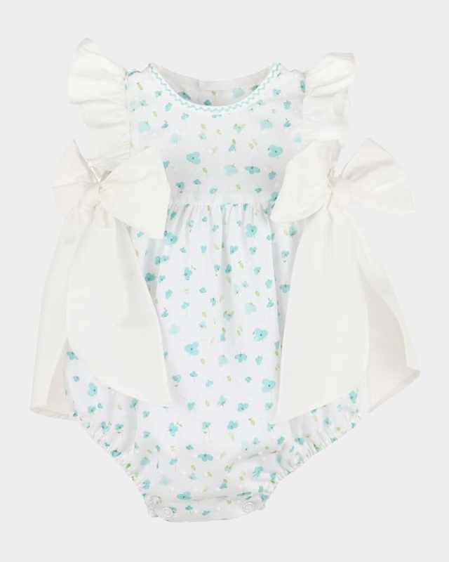 Azure Bubble Romper W/ Bows, Size 6M-
